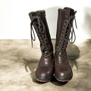 ATELIER NOIR BROWN SHEARLING & LEATHER LACE UP BOOTS